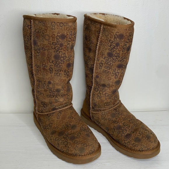 UGG Shoes - ST2 Ugg Limited Edition Tall Brown Monogram Logo Boots size 8